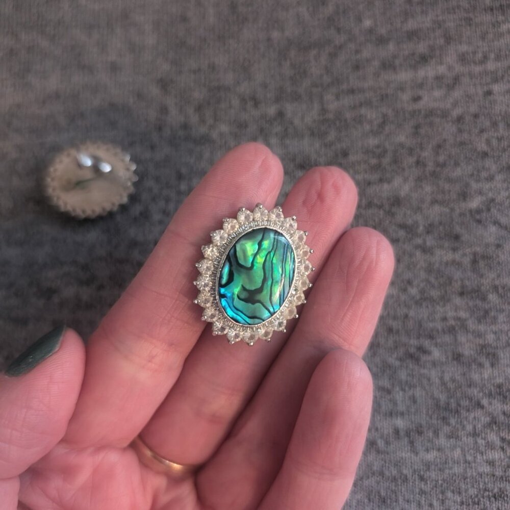 Vintage Butler Plug Earrings, Faux Abalone/Shell Inlay with Rhinestone, … - Picture 5 of 6